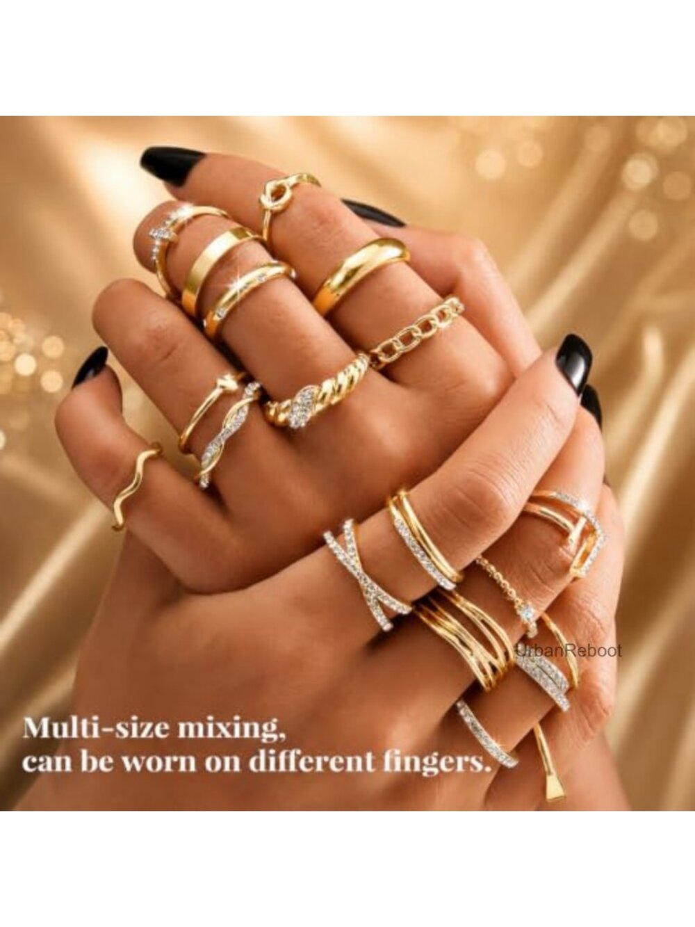Gold Stackable Rings Set for Women Stacking Midi Knuckle Statement Rings - Picture 3 of 6